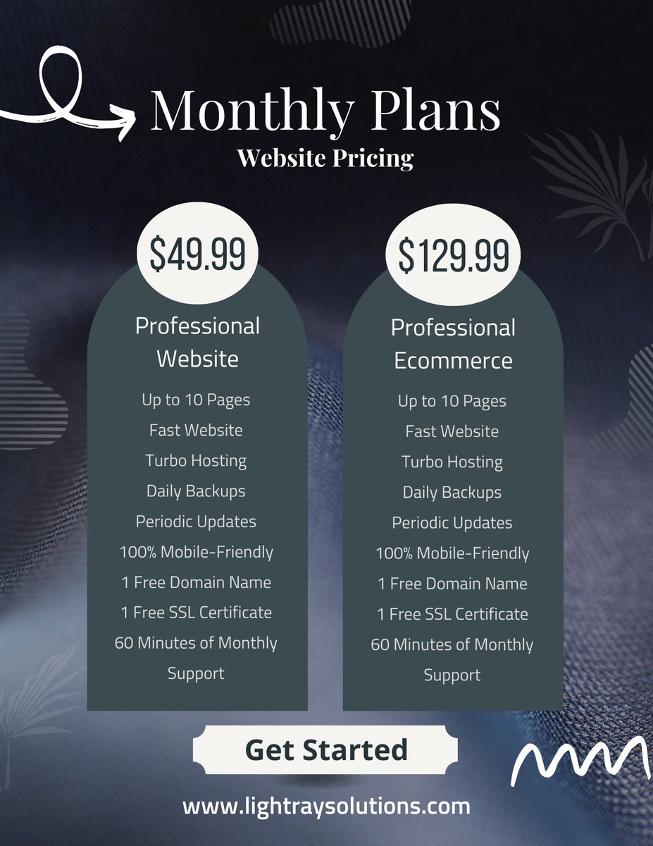 We are now offering simple and transparent website development pricing! 

Businesses will have an up-to-date website with website backups occurring automatically.  

Visit lightraysolutions.com to get started 🚀💯

#smallbusinessadvice #smallbizclub #smallbusiness #smallbiz