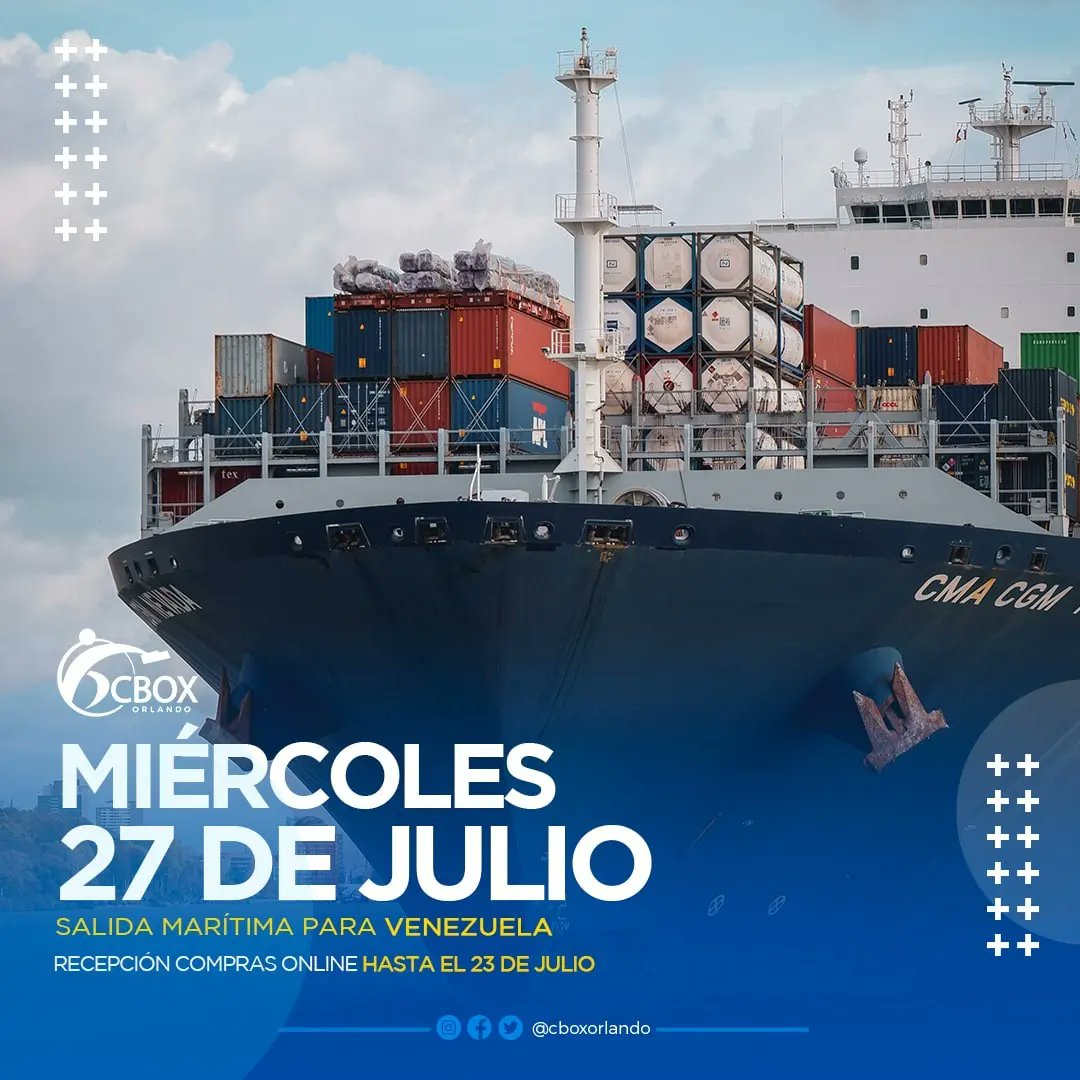 cboxorlando's tweet photo. Nueva salida marítima programada 📣📣📣

El 27 de Julio nos vamos a Venezuela otra vez, con todo lo que quieras enviar para tu negocio y familiares 🚢📦📦📦🇻🇪

Sin intermediarios, a todas las ciudades del país

#CBOXOrlando https://t.co/viglGvhFYO