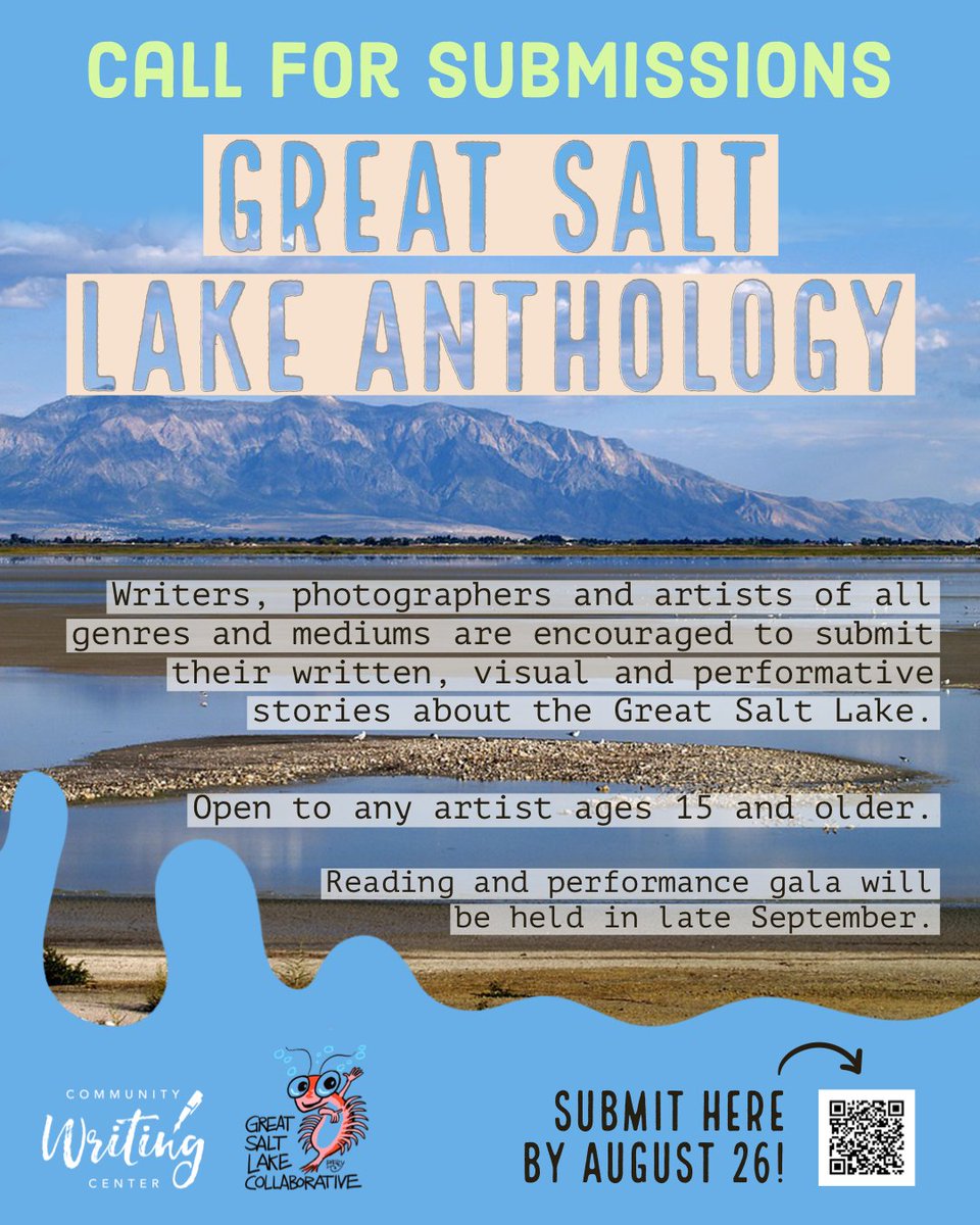 As part of our work for the GSLC, the CWC is proud to announce a call for submissions for the Great Salt Lake Community Anthology! Submissions below!

Info &amp; submissions:
cwc.submittable.com/submit/229493/…

#writingcommunity #writers #photography #anthology #slc #utah