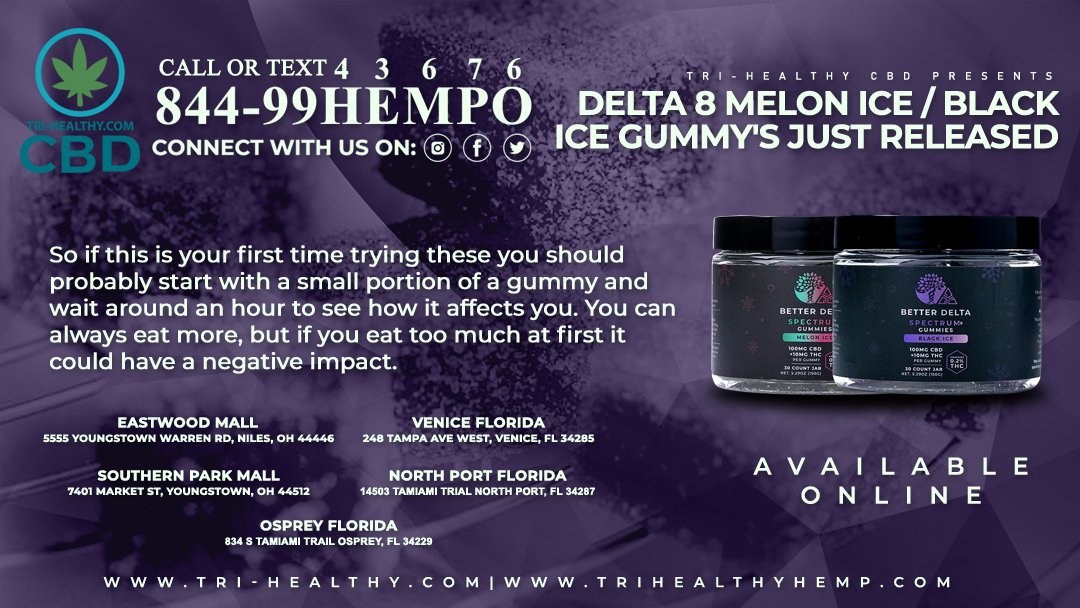 trihealthcbd's tweet photo. If you like our delta 9 gummies, you gotta checkout these new flavors! https://t.co/T9Pmoh0sUN #Delta9 #BetterDelta #Gummies #Edibles #MelonIce #BlackIce #TriHealthyCBD https://t.co/tkRCxopZpM