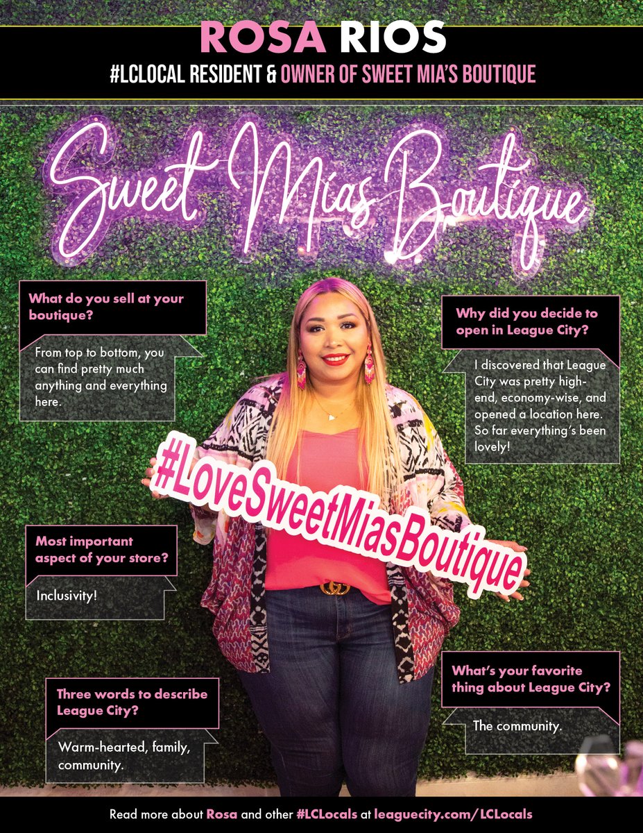 LeagueCityTX's tweet photo. Get your shopping on! 🛍️ Meet today's #LCLocal, Rosa Rios! Rosa is the owner of newly opened Sweet Mia's Boutique, a women's boutique where you can find pretty much anything and everything! 👗 Learn more about Rosa and her boutique at https://t.co/mlD8rbkD3u
📍410 West Main St. https://t.co/MW2APK9M6h