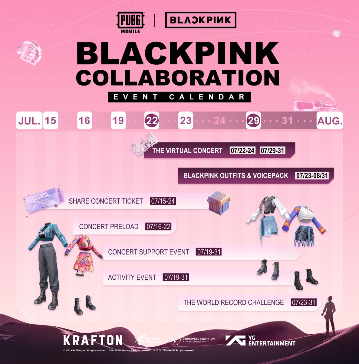 .<a href="/BLACKPINK/">BLACKPINKOFFICIAL</a>'s coming to PUBG MOBILE's area! Mark your calendars now and get ready for a summer of incredible in-game K-pop celebrations.

pubgmobile.live/BLACKPINK2022

#BLACKPINKxPUBGM #BLACKPINK #PUBGMOBILE #THEVIRTUAL #INGAMECONCERT #PUBGM