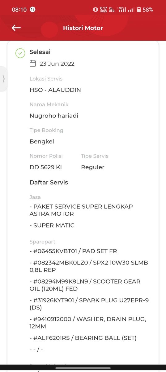 darwwan's tweet photo. @AstraHondaCare habis service tanggal 23 Juni di Ahass. Srkng motornya bermasalah lagi, gak bisa starter tangan dan kalau dipakai terus di gas ada bunyi aneh di mesinnya. Apa ada garansi ? https://t.co/gg2vcC6W3R
