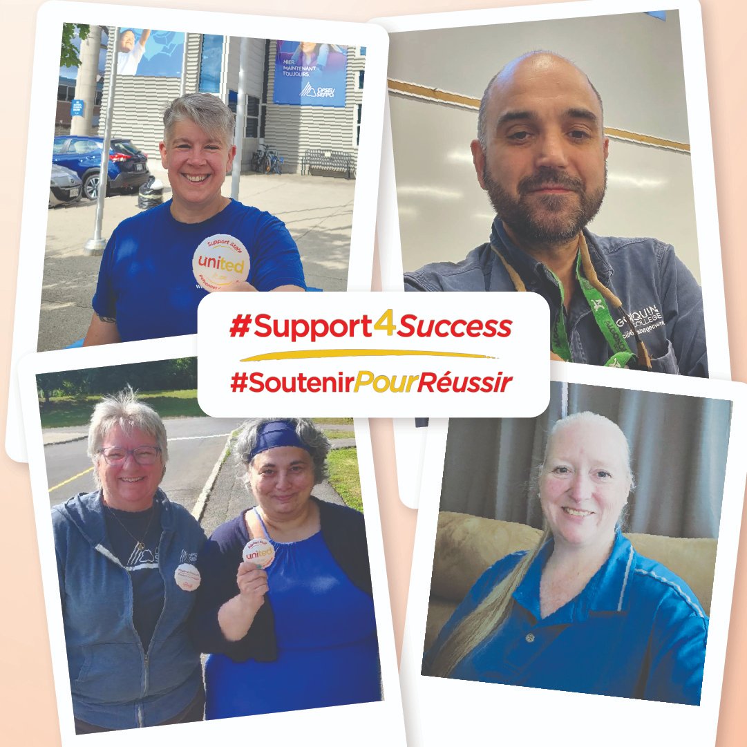 OPSEU's tweet photo. With the @CAATsupport contract set to expire Aug 31, full-time support staff at Ont’s colleges wore blue today in solidarity w/ their bargaining team to demand a fair contract! #Support4Success #opseusefpo #onlab #onpoli https://t.co/MLwTGlaFAh https://t.co/mh4rl9elVV