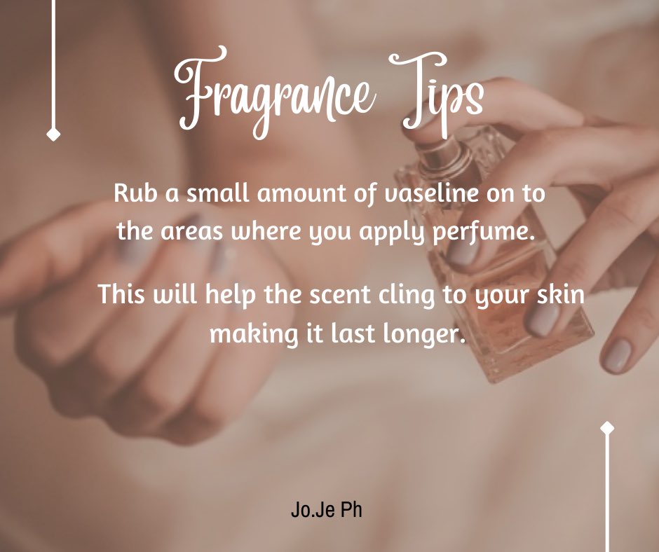 jojephilippines's tweet image. If you need some extra life out of your fragrance, rub a little bit of Vaseline on the areas where you apply your fragrance. The balm will act as an additional moisturizing lock for the scent, helping it last even longer.

#TipsandTricksThursday