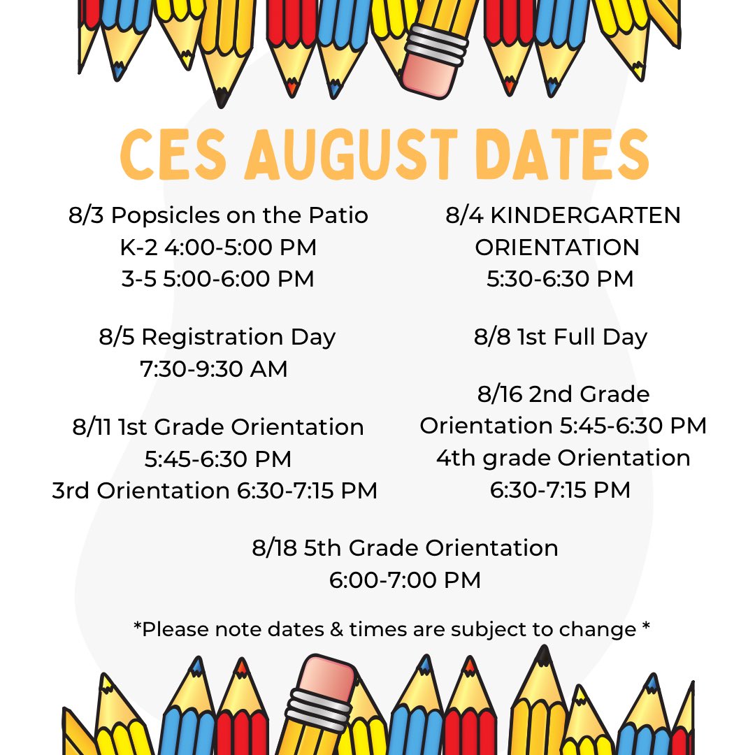 Below are August event dates at <a href="/ChristianaES1/">Christiana ES</a>. Please visit ces.rcschools.net for a full calendar of dates &amp; information! 💛🐾