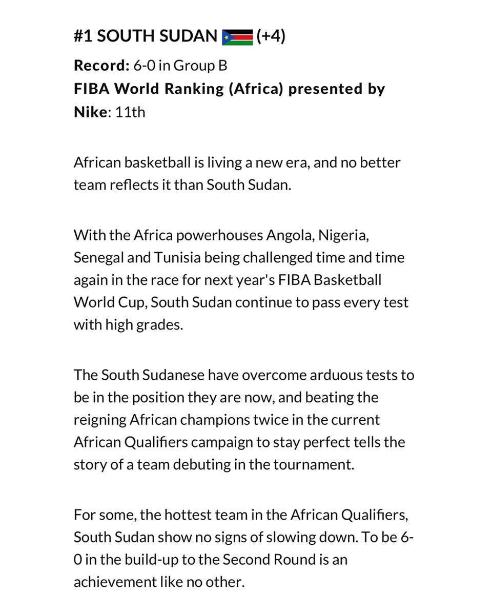 South Sudan Basketball (@ssbfed) on Twitter photo ๐ We jump to #1 in the <a href="/FIBAWC/">FIBA Basketball World Cup ๐</a> Africa Qualifiers Power Rankings! ๐ We jump to #1 in the <a href="/FIBAWC/">FIBA Basketball World Cup ๐</a> Africa Qualifiers Power Rankings!