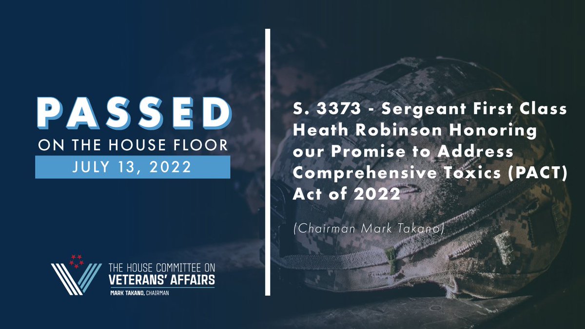 Tonight, the House once again voted to honor our country's promise to toxic-exposed veterans.

Chairman <a href="/RepMarkTakano/">Mark Takano</a>'s Honoring our PACT Act addresses the full scope of issues affecting toxic-exposed veterans’ access to VA care and benefits.

More ⬇️

veterans.house.gov/news/press-rel…