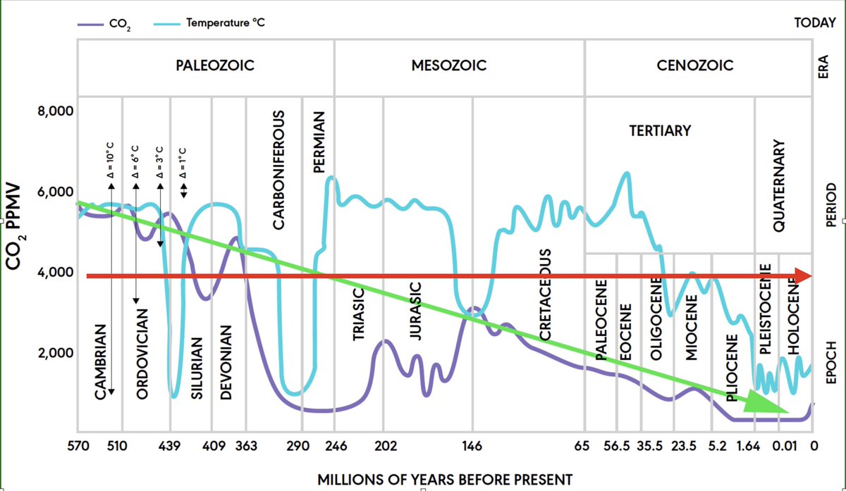 1 Earth is now in the Pleistocene Ice Age. 2Global temperature is lower now than for 250M years. 3The optimum level of CO2 is 1,000-2,000 ppm. It is now 420 ppm. 4CO2 is the main food for all life. 5CO2 is a minor contributor to the climate. 6CO2 is 100% positive.