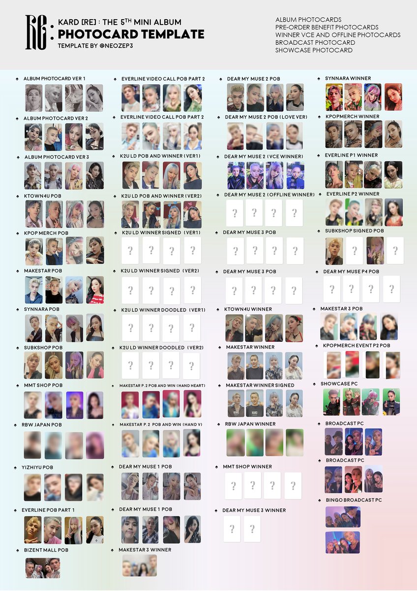 Neozep3's tweet photo. KARD [RE:] - 5TH MINI ALBUM ALL PHOTOCARD 

+ ktown4u winner set
+ Everline part 1 pob and winner set 
@KARD_Official

Thank you @Carokkuma for messaging the photos of ktown4u winner set! 
#KARD #카드 #Re_
#BM #JSEPH #SOMIN #JIWOO
#비엠 #제이셉 #전소민 #전지우
#KARDTEMPLATE https://t.co/gHrxBC5K3p