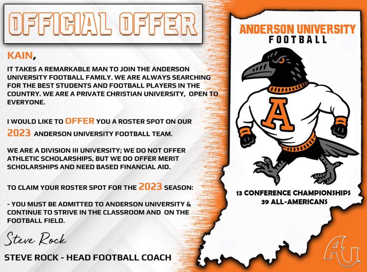 kain_sotelo's tweet photo. Blessed to receive an offer from Anderson University!! @CoachLoch @CoachRock @AUFootball__ https://t.co/wHb1YaoXfi