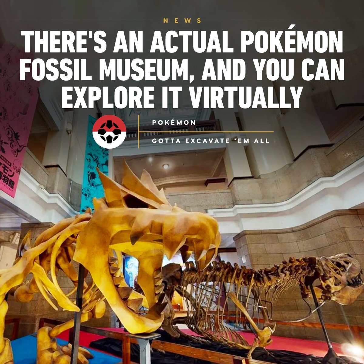 IGN's tweet photo. The Pokémon Fossil Museum, an exhibit filled with (unfortunately fake) fossils of creatures like Kabuto, Tyrunt, and Aerodactyl put together by The Pokémon Company, is traveling to museums across Japan. You can explore it here: https://t.co/5Se4dDMDHn https://t.co/4Yzwl5plp3