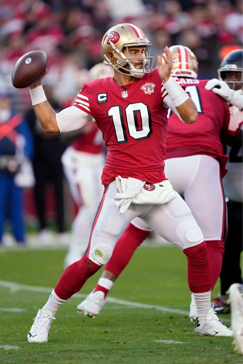 YungJa49er's tweet photo. If Jimmy G is a mid tier QB with a W-L record of 35-16 with the 49ers that leads to media labeling him as a “winner” why do ppl credit him so much? 
Why doesn’t the roster &amp; Shanahan get more/equal love? 
I don’t think the 9ers only win with JG. They win with starting QB play. https://t.co/wMtk05Dcgj