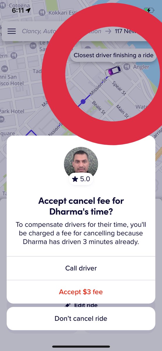 Julia_Wayne's tweet photo. Cool @lyft — except your map-based visual and your policy don't match since he's currently still dropping someone off... #contentdesign https://t.co/dRv85RkC01