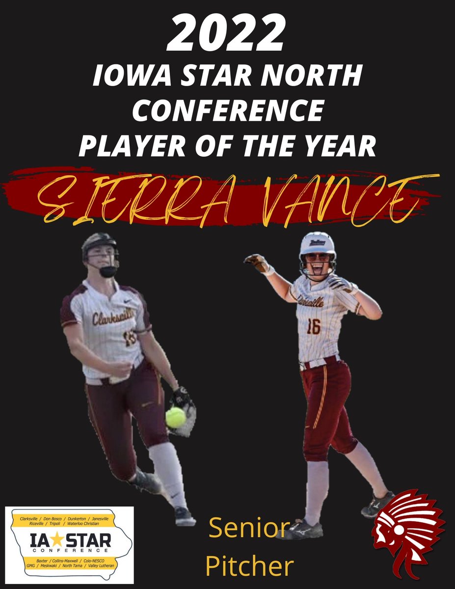 And congratulations to our very own Sierra Vance on being named the Iowa Star North Player of the Year for the second year in a row!
