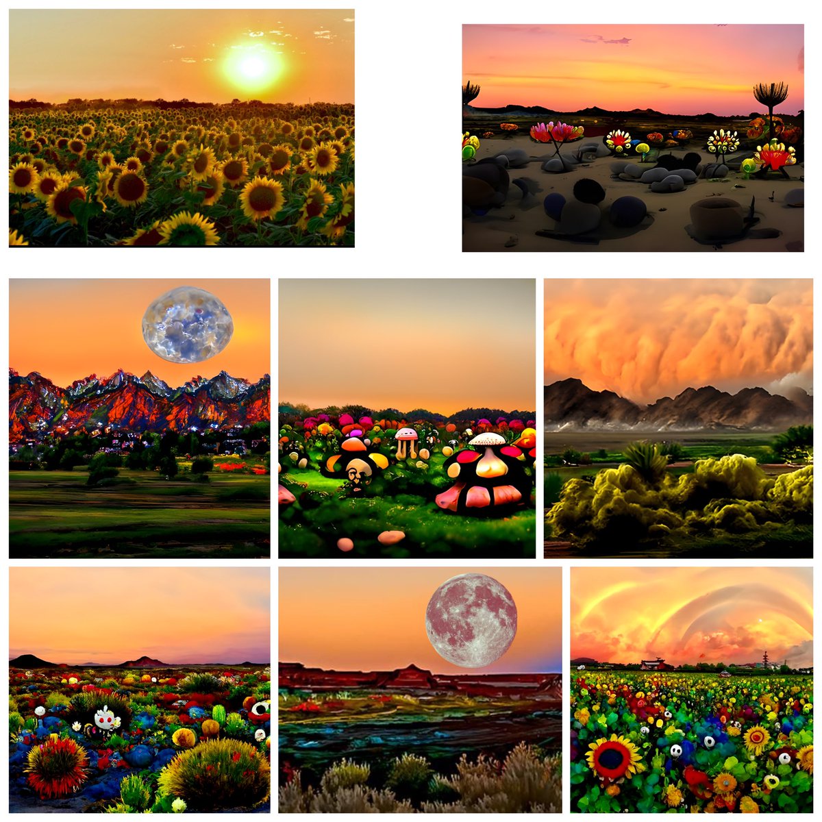 disillusioned0x's tweet photo. @3PL_Aliens example of using the same start image and getting different results depending on what prompts you give. Image 1 my personal photography image that was used as the start image for all the other images in this collage. Composition is similar but very different results. https://t.co/ZtoBIKL0dL