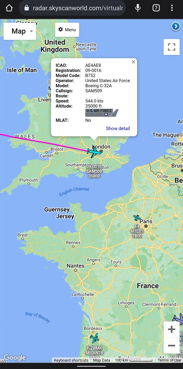 scan_sky's tweet photo. #USAF - Boeing C-32A - 09-0016 - #SAM509
Departed From Andrews AFB 🇺🇸 & Currently Routing Over Southern England 🏴
Inbound To Ramstein Air Base 🇩🇪 🇺🇸 https://t.co/OQ4NpMsNmT