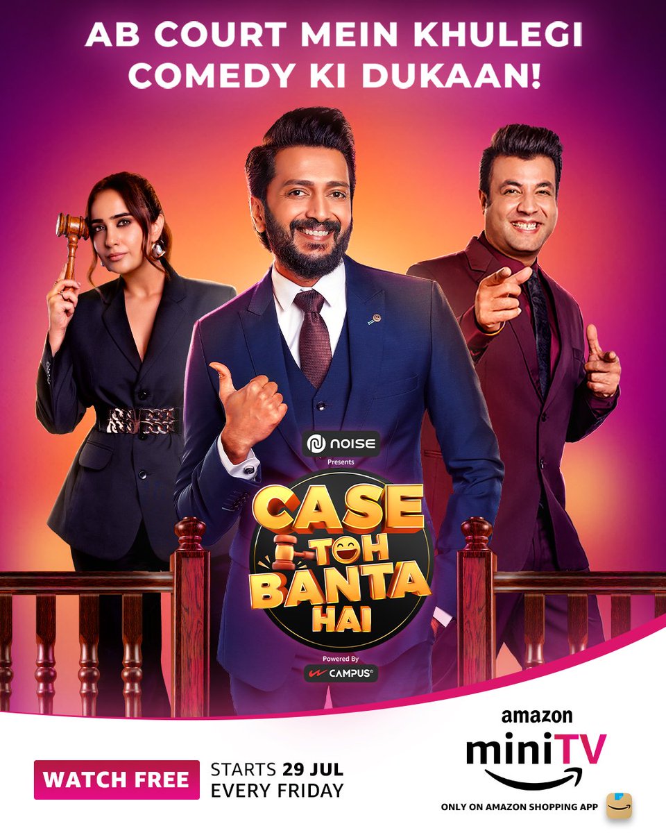 'CASE TOH BANTA HAI' FROM 29 JULY ON AMAZON MINI TV... Atrangi ilzaam, comical puns and a whole lot of drama... <a href="/amazonminiTV/">heliz</a> announces #India’s biggest weekly comedy show, featuring #RiteishDeshmukh, #KushaKapila and #VarunSharma with the who's who of #Bollywood.
