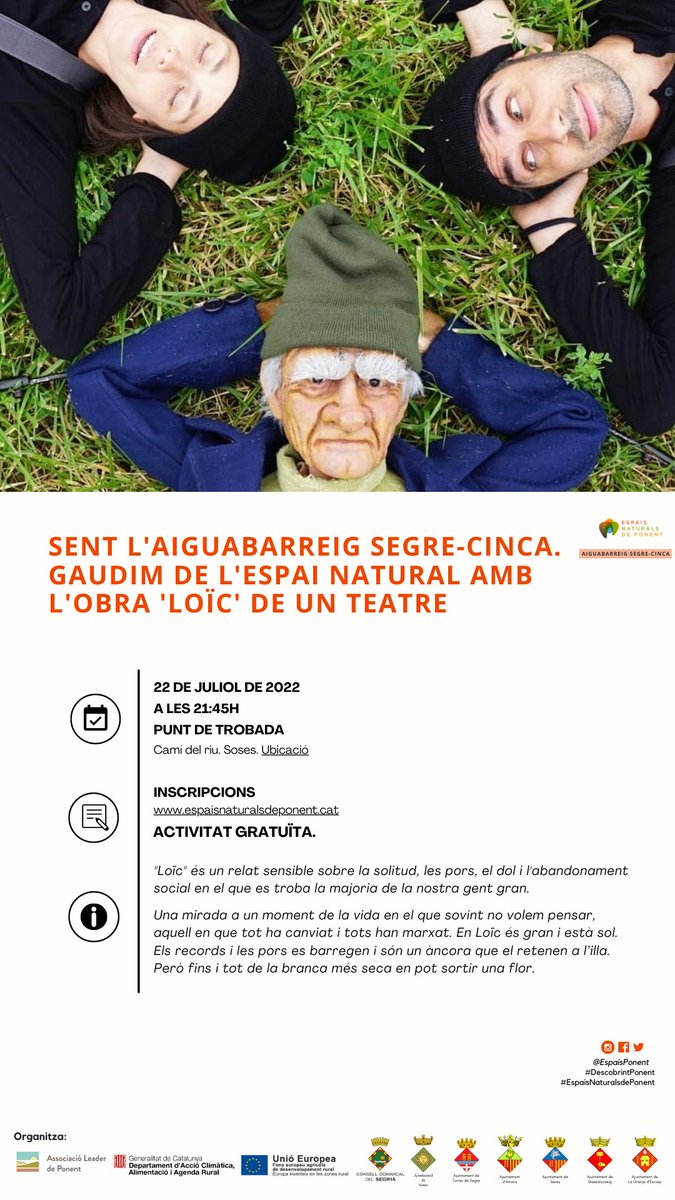 EspaisPonent's tweet photo. 3️⃣ activitats pel proper cap de setmana que de ben segur us faran oblidar l'onada de calor 🌞
I és que podreu gaudir de la posta de sol amb dues propostes culturals, música i teatre! 🌄 I diumenge, una iniciació al geocaching, ideal per a famílies‼️Us hi esperem! https://t.co/GCaEBz89lq