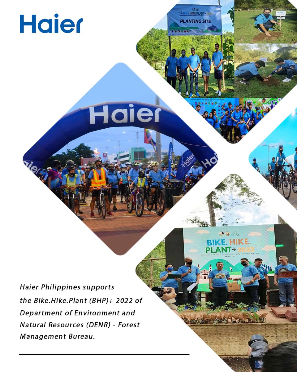 HaierPhOfficial's tweet photo. Haier Philippines supports the Bike.Hike.Plant (BHP)+ 2022 of Department of Environment and Natural Resources (DENR) - Forest Management Bureau.
#HaierPhilippines #LevelUpWithHaier #HaierPh
#DENR #DENR6 #TayoAngKalikasan #ArborDay2022 https://t.co/B2wNMmfp8X