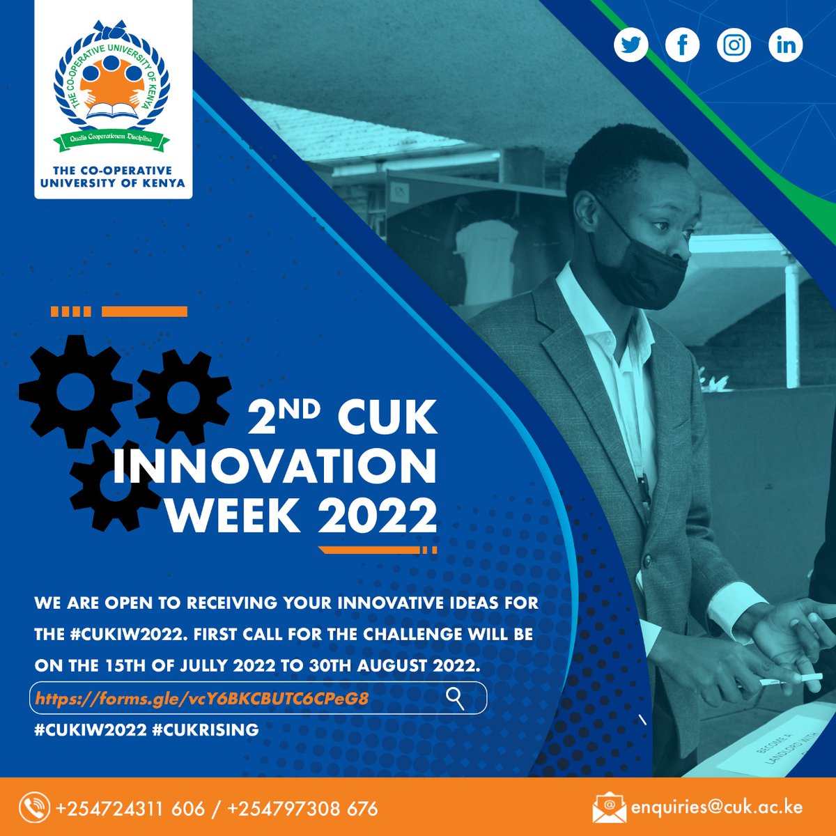 We are open to receiving your innovative ideas for the #CUKiW2022. First Call for the challenge will be on the 15th of July 2022 to 30th August 2022. Register at forms.gle/tuXiUNmuLmzF2A… #CUKiW2022 #CUKRising @CukIclub