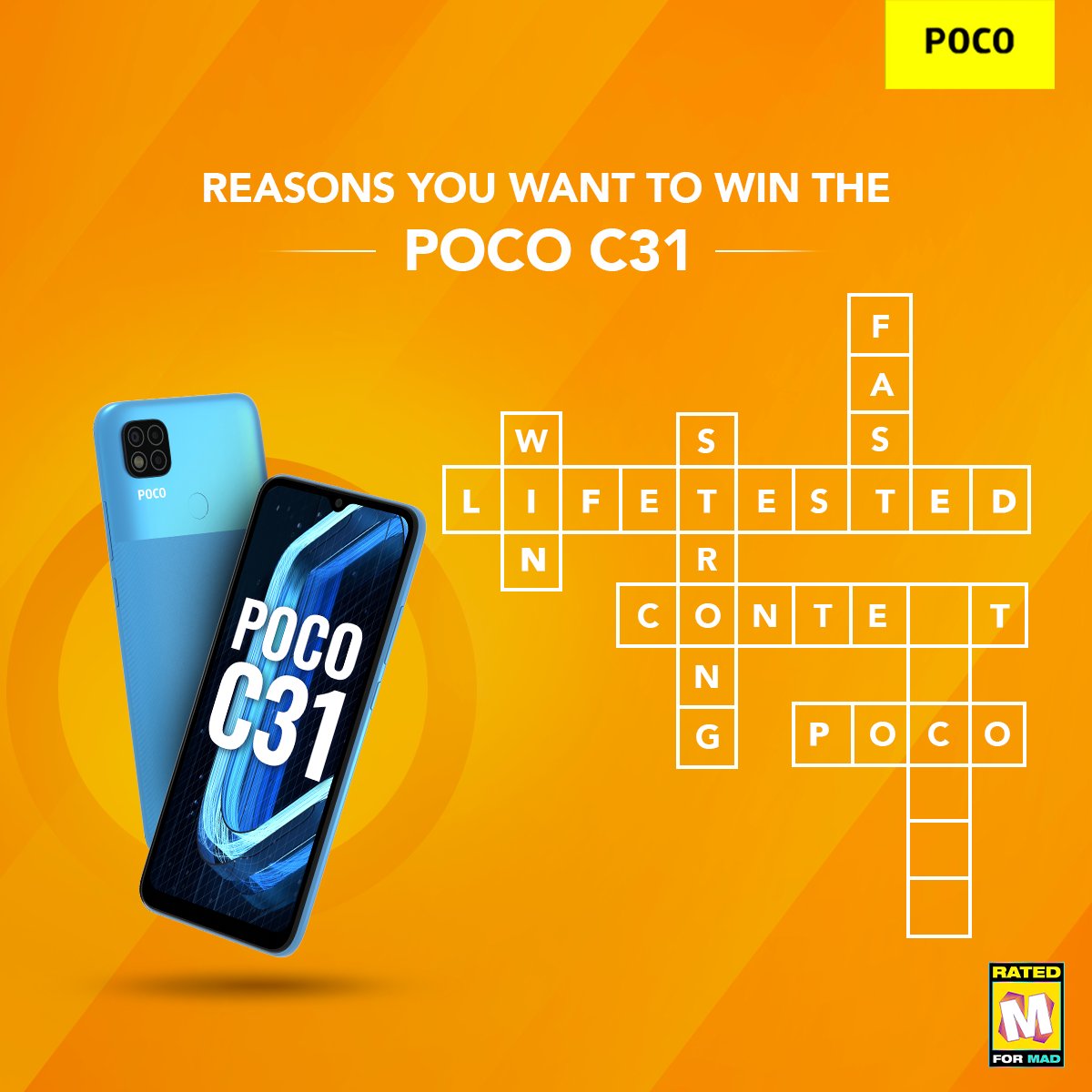 IndiaPOCO's tweet photo. Want to be one of the 5 lucky winners? All you need to do is: 
1. Comment the missing tagline
2. Tag the person who keeps all your secrets 🔐
3. Use #LifeTested #POCOC31

Follow @IndiaPOCO’s country head @Himanshu_POCO &amp; RT the tweet to increase your chances of WINNING the phone. https://t.co/IyeKXmIItX