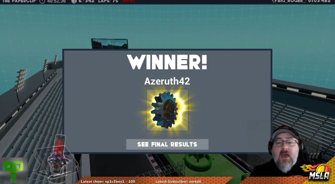 merlin_milk's tweet photo. Congrats to Azeruth42 on their win 
@MSLARacing
  today!  Hell yes!  See you all tomorrow at 9AM PST for more CRANKS and RAIDERS! 
#MSLARacing #MarblesOnStream #racing #firstplace https://t.co/MkOPVLwEdM