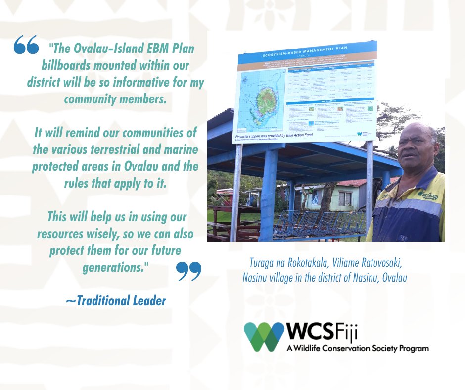 wcsfiji's tweet photo. We support communities prepare #EcosystemBased Management plans which take the approach of acknowledging the connection between land & sea ecosystems and that people are part of & move between these. https://t.co/ZdpkFUKsor 📸New #EBM plan billboard for #Ovalau🙏@BlueActionFund https://t.co/l9cd7Wm25O