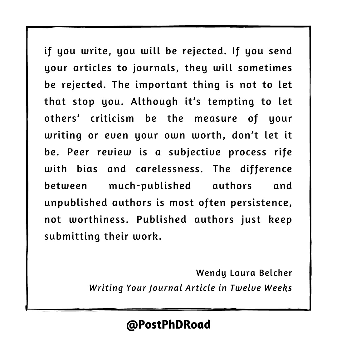 PostPhDRoad's tweet photo. #AcademicTwitter How much fear of rejection impacts your writing process and experience? 

For more information and examples, check Writing Your Journal Article in Twelve Weeks by Wendy Laura Belcher
https://t.co/hGYQyCRLcs

#12WeekArticle #academicWriting #academicadvice https://t.co/M2dXdzNXv5
