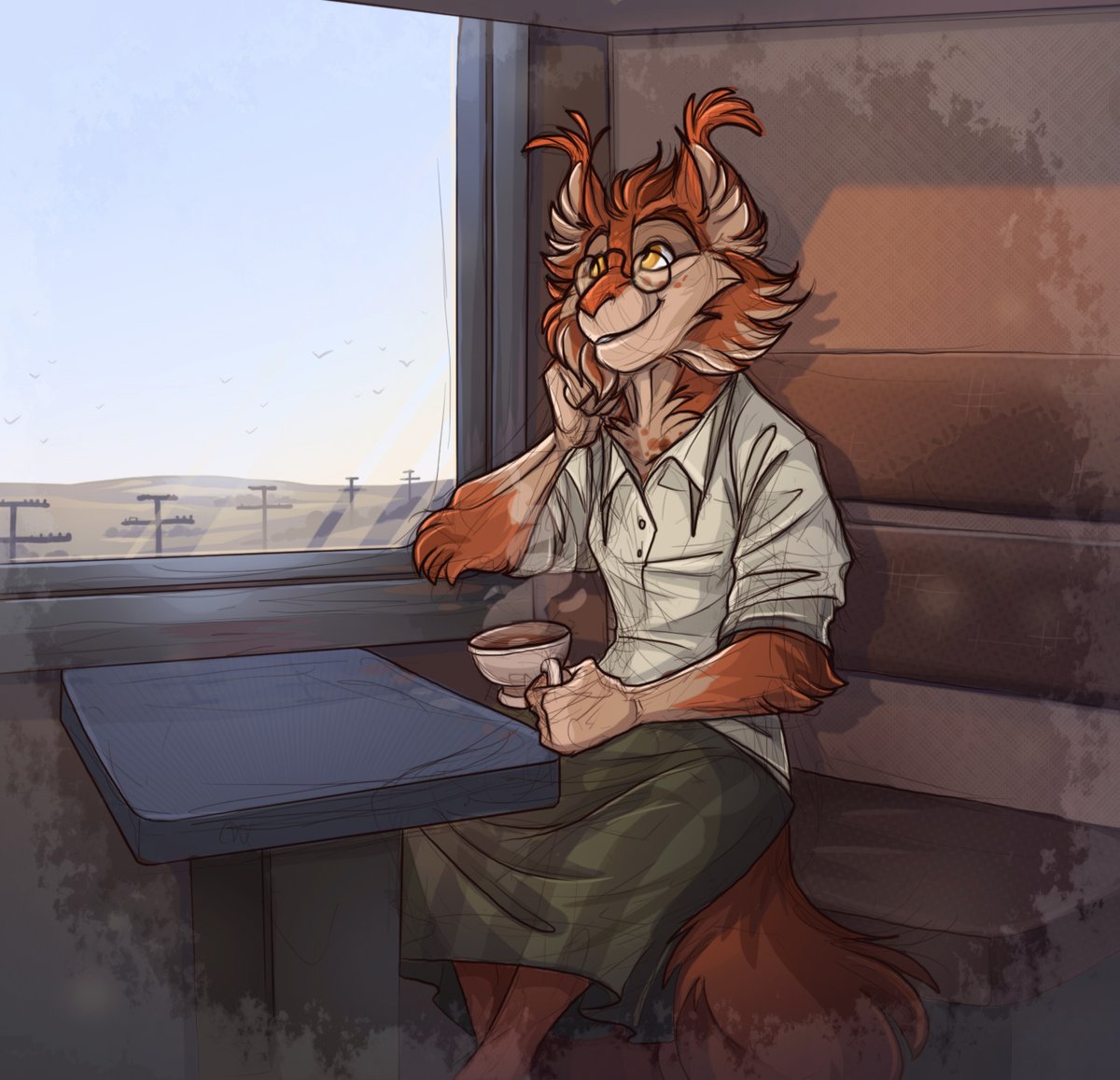 FortunataFox's tweet photo. I decided to experiment a little with lighting and color, and here's result.
Rina just sits and dreams to the sound of wheels ^^
#TheChroniclesOfHasenland #ArinaBelichenko https://t.co/Y0LQpYtKCh