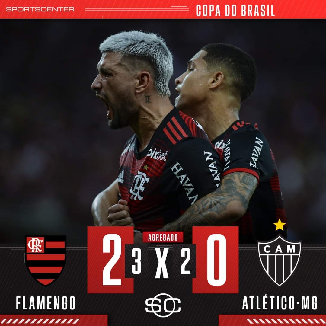 SoRubroNegro's tweet photo. FIMMMMMMMMMMMMMMMMM DE JOGO NO MARACANÃ! O MENGÃO VENCE O ATLÉTICO-MG POR 2 A 0 COM GOLS DE ARRASCAETA E SE CLASSIFICA PARA AS QUARTAS DE FINAL DA COPA DO BRASIL! VAMOOOOOOOOOOOOOOOOOS! #CRF #VamosFlamengo https://t.co/APtL0hf5Yt
