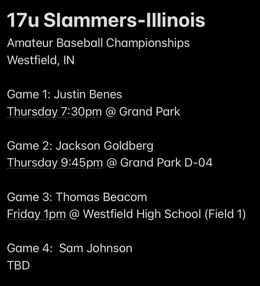 Slammers_IL's tweet photo. Here are the @Slammers_HS_IL 17u/16u rotations for the weekend! @Bullpenevents @PBRIndiana @PBRWisconsin @GameDayUSA @GDBJr5 @NealJames56 @sgalanop9 https://t.co/jFHkhByT4S