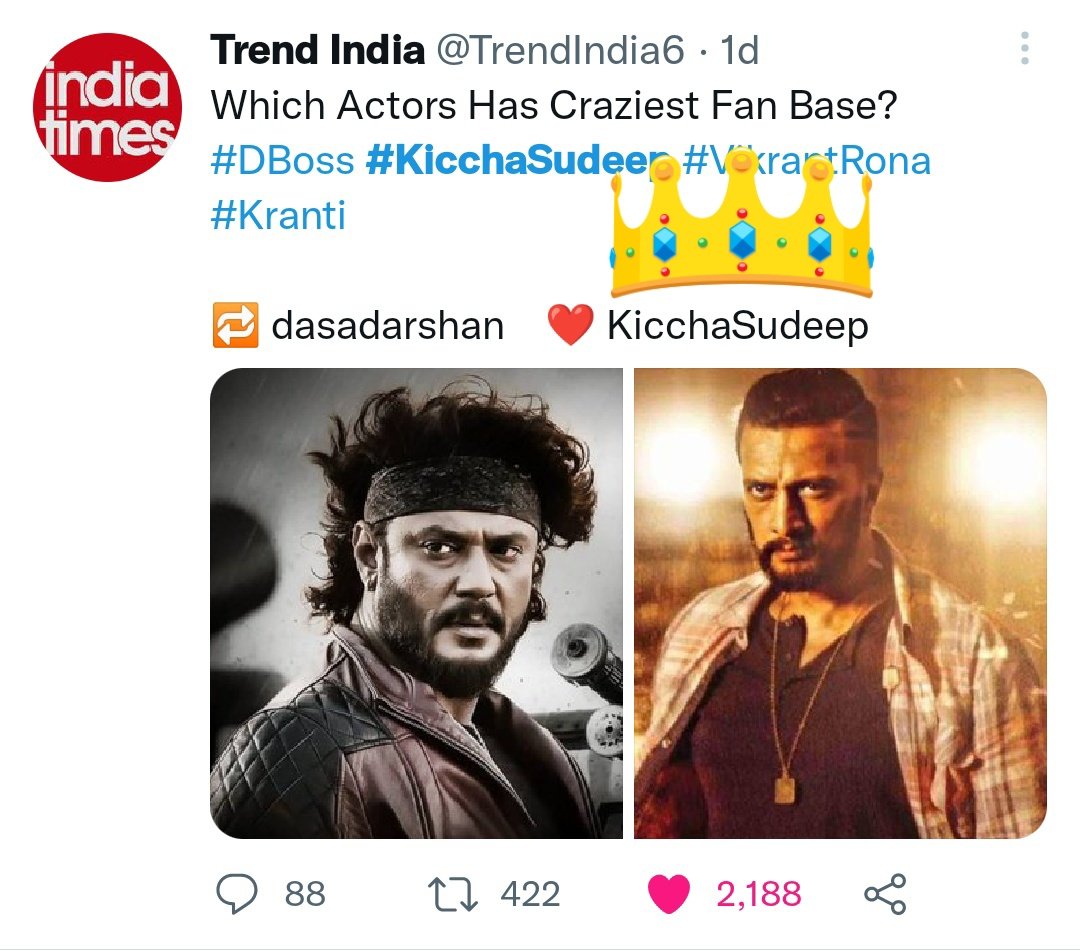 KICCHA__BOSS's tweet photo. @RDH_Official__ @dasadarshan @KicchaSudeep Idu namm boss craze👑👑
#VikrantRona #Kranti #VRIn3D #KicchaSudeep𓃵 #DBoss #KicchaBOSS #dbussa #KicchaSudeep https://t.co/0snjoqzt9n