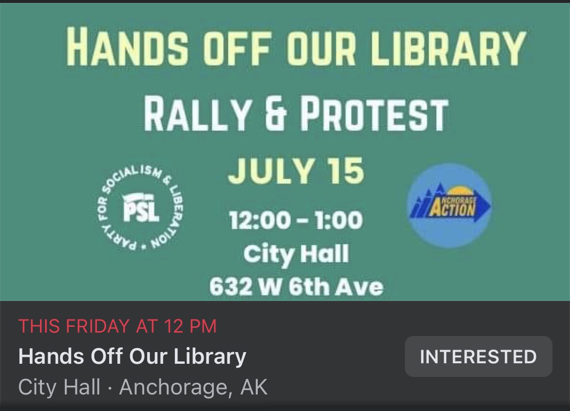 AK_GALs's tweet photo. 🧵 We are proud to be a cosponsor of this event, Friday at noon in front of City Hall. 

The rally is being held to demand an independent investigation into Anchorage Library Deputy Director’s Eledge's behavior (article in comments), to call for her removal, and to demand https://t.co/gsJFoF4IgY