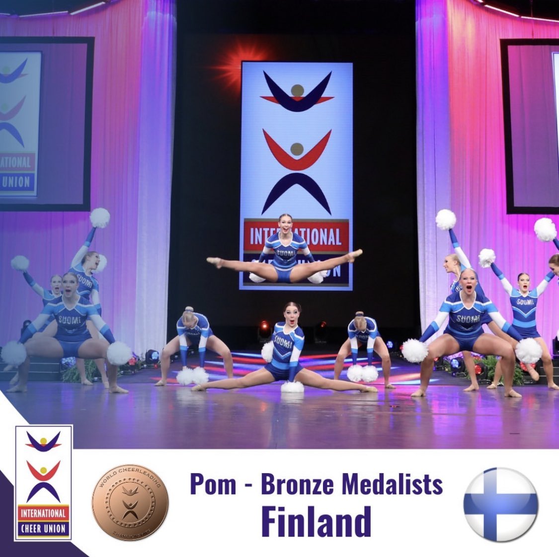 ICUcheer's tweet photo. Next up for #WorldChampionshipWednesdays is the Pom Divison!⁠
⁠
Congrats once again to all the athletes who competed at the 2022 ICU World Championships in the Pom Division, and our medalists: ⁠
🥇USA 🇺🇲⁠
🥈Slovenia 🇸🇮⁠
🥉Finland 🇫🇮
@usacheer @CheerleadingFI #sloveniacheer https://t.co/aBWPto61Oq