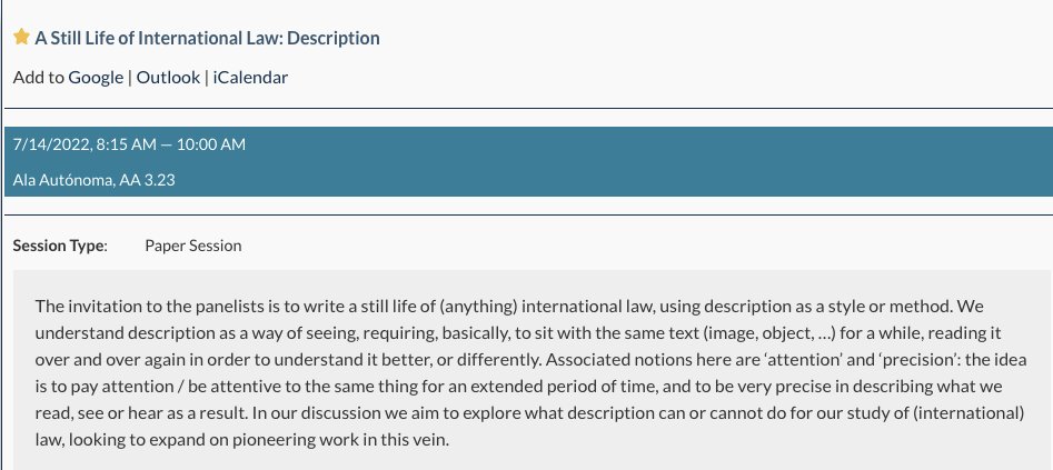 FleurEJ's tweet photo. Feeling a little harried at #LSA2022? Stop by for some still life in this @law_soc panel on description as international legal method. 

Brainchild of Lianne Boer, with Keri van Douwen as chair, @sofiastolk as discussant, @renskevos, Emma Nyhan &amp; me, part of @IntlLawPolitics CRN https://t.co/xrVaKZTXmy