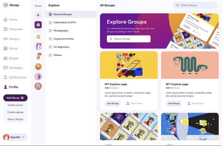 👀🔥 What about a little tease of the Skurpy.com future website groups section?   

Skurpy is a brand new social media platform for NFTs &amp; Crypto. Connecting artists, collectors, and crypto enthusiasts. 🎨🔥😍