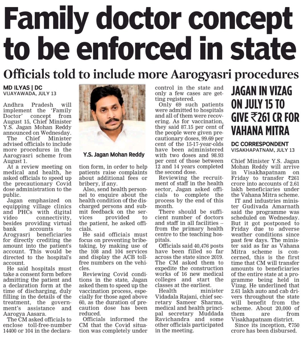Justice_4Vizag's tweet photo. Family Doctor Concept To Be Enforced In State From August 15 : CM #YSJagan https://t.co/7w22gF6TIU