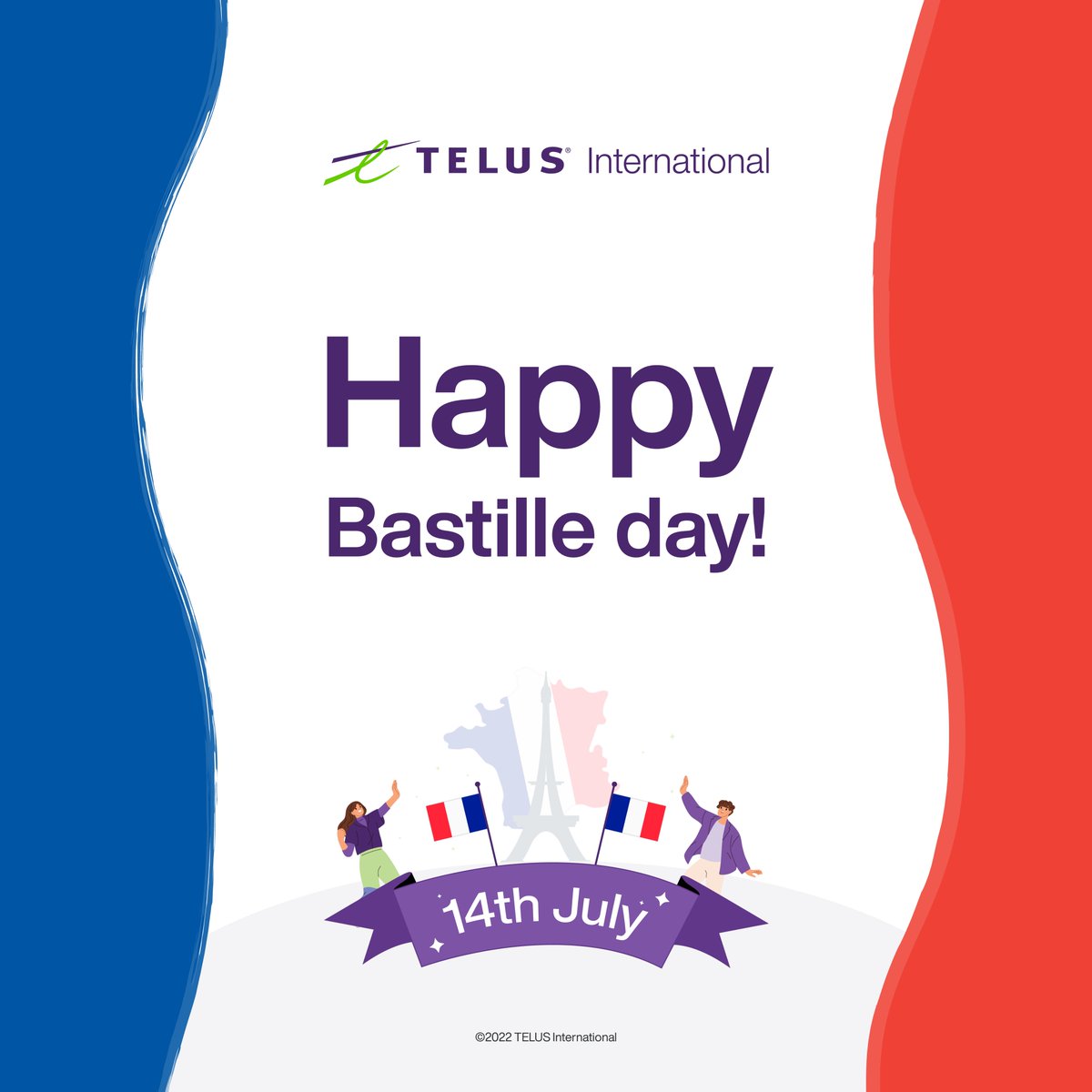 AICommunitybyTI's tweet photo. Happy #BastilleDay! Today is the French National Celebration 🥳

#TELUSInternational #14thofjuly #France #BastilleDay2022 #AI #WeAreHiring https://t.co/wJmKLXvyM5