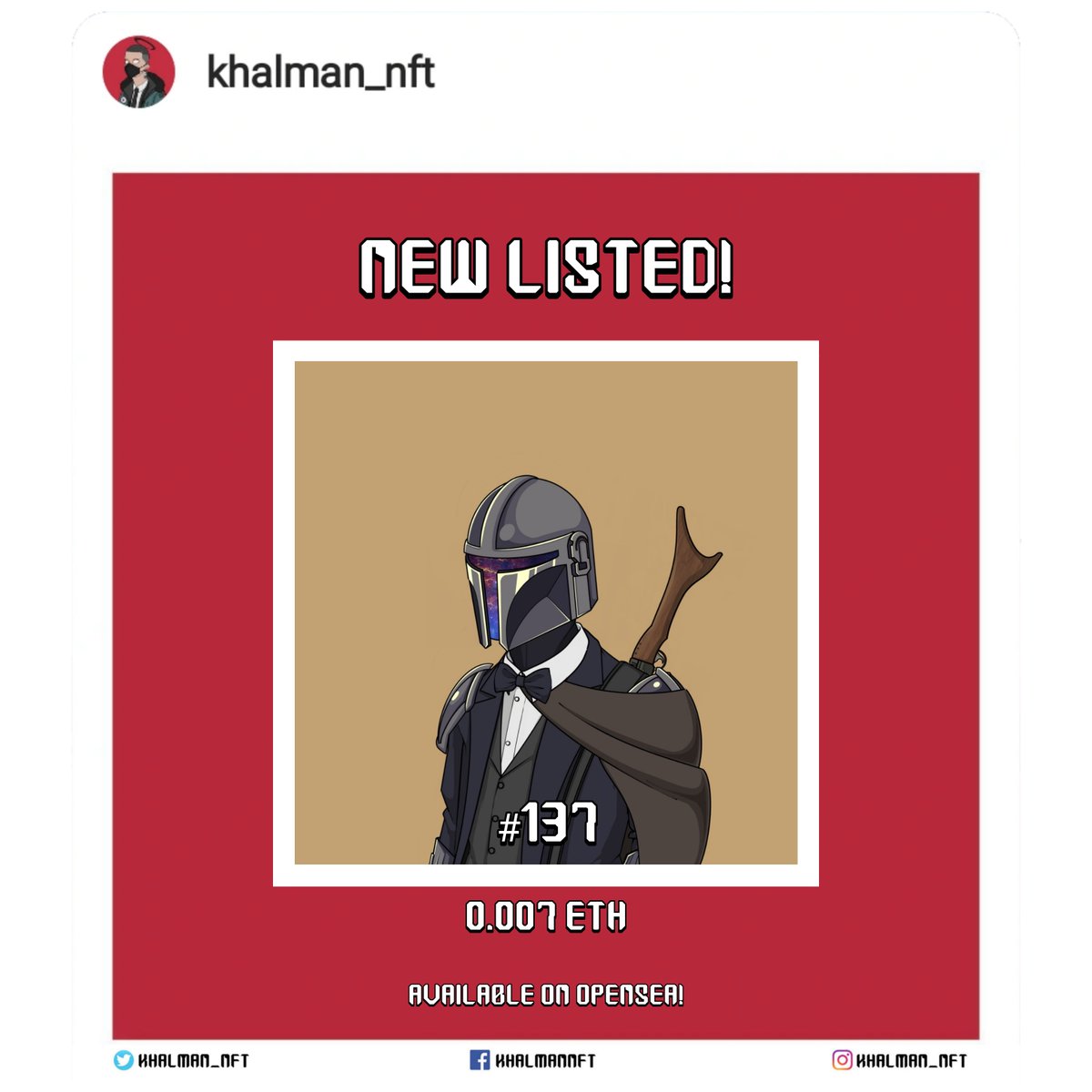 khalman_nft's tweet photo. "This is the way"

Khalman #137 who cosplaying as The Mandalorian is now available on @opensea!

Price is only 0.007 Eth
Blockchain : Polygon

Grab it now! Link in my bio

#NFT #NFTs #NFTCommunity #NFTCollection #nftcollector #nftart #NFTJapan https://t.co/KGUsfeIUAN