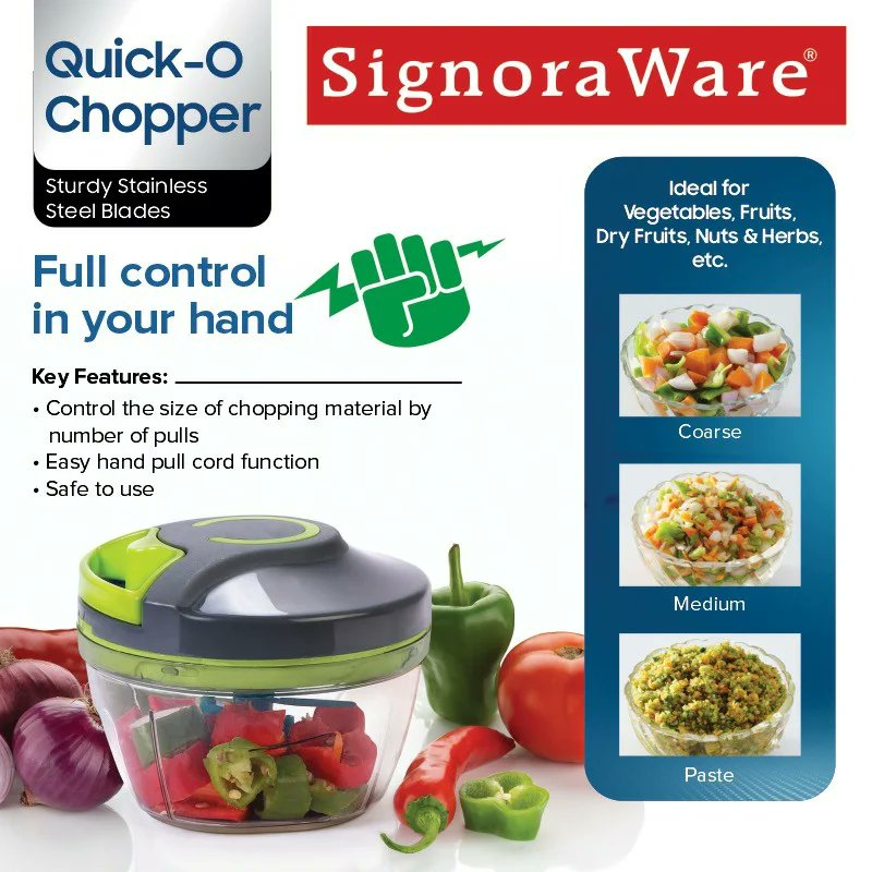 SignoraWare's tweet photo. Get rid of boring and unsafe knife chopping experiences with Quick-O Chopper
#signoraware #quickochopper #chopper #quicko #plasticchopper #handchopper #stringchopper #safe #quickchop #vegetables #fruits #kitchentools #fastchopper https://t.co/SiaiMUFMax