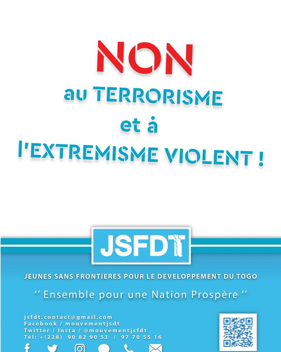 ASSOCIATIOJSFDT's tweet photo. Vigilance!
Ensemble pour une Nation Prospère 🇹🇬🕊️
#HalteTerrorisme
#NonViolence
#JSFDT
#TgTwittos https://t.co/UY2DaTiRXg