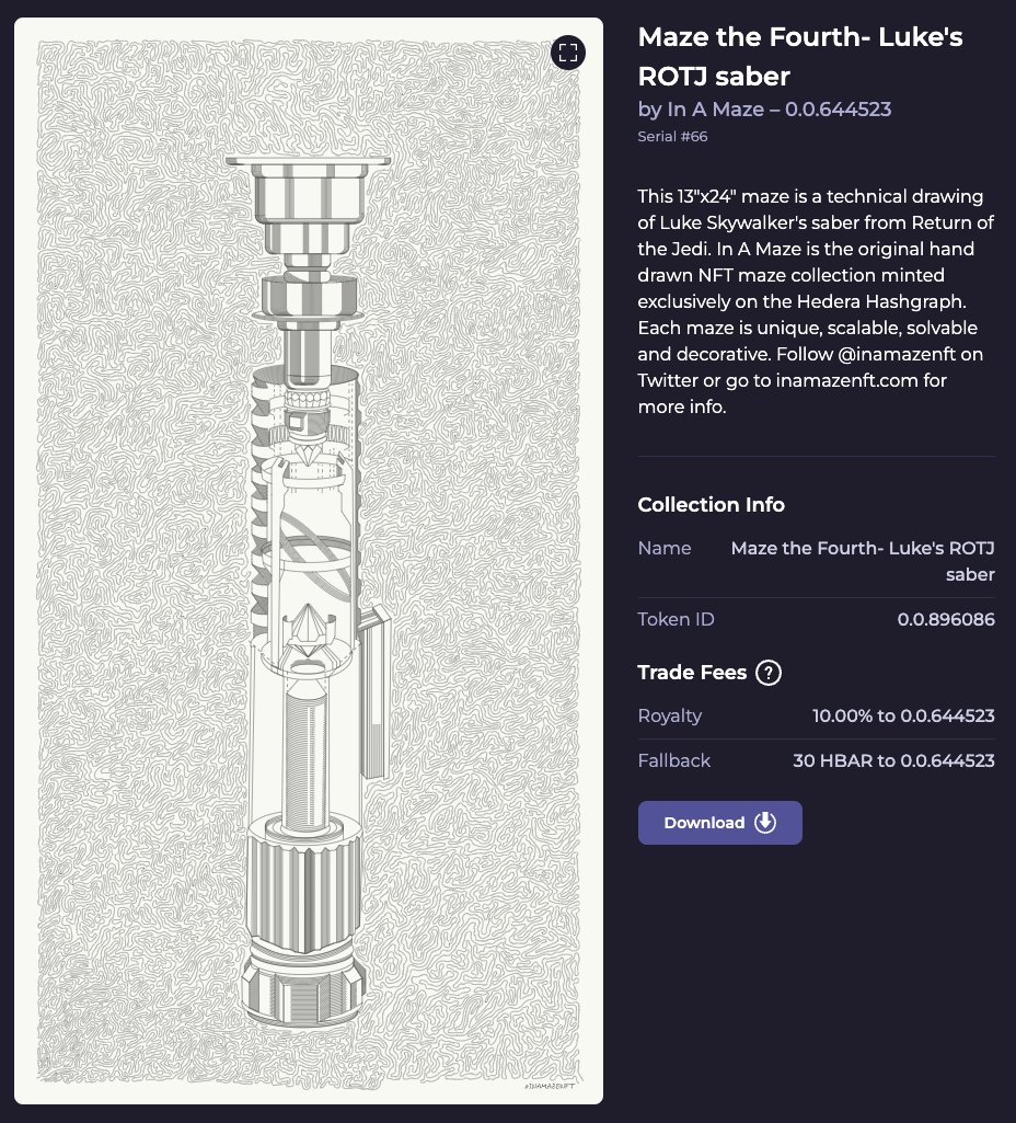 HELDiWanKenHODL's tweet photo. 👀 Another incredible airdrop from @METAVISIONx 🤯

🔥 Can't believe I'm now holding a copy of Luke's #ROTJ saber by @InAMazeNFT, serial #66!!! 🔥

🙏THANK YOU, #MV 🫶

#LFG #WeAreMetavision #NFA #DYOR #InAMaze https://t.co/1UvRa5XjiI #NFTsOnHedera #StarWarsNFT #LightsaberNFT https://t.co/sTzjQF0jn2