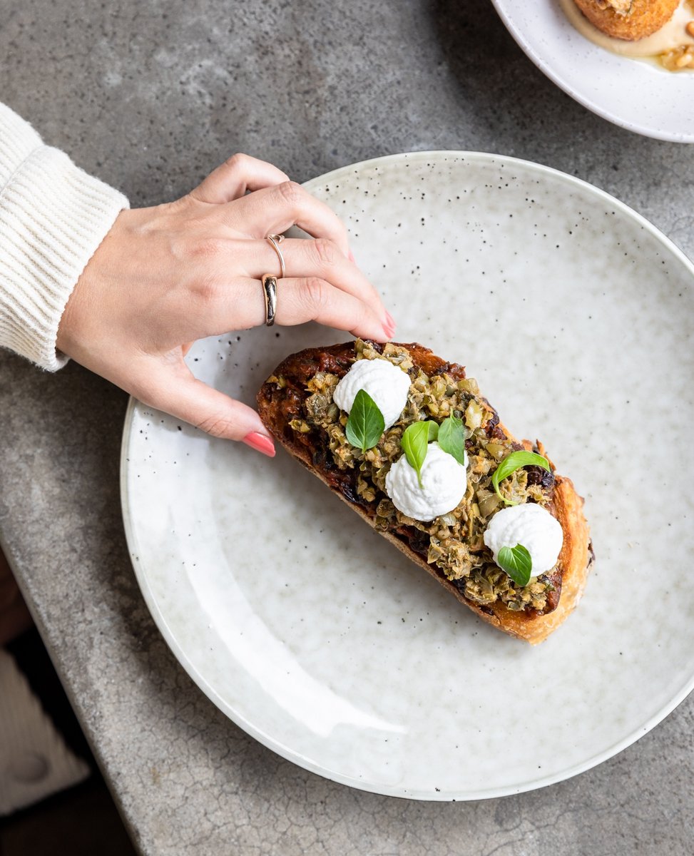 puresouthdining's tweet photo. Eggplant salsa, Tongola Farm Goats curd, olives, capers

#vegetarian #puresouthkitchen #southbank https://t.co/fMjTczmkzs