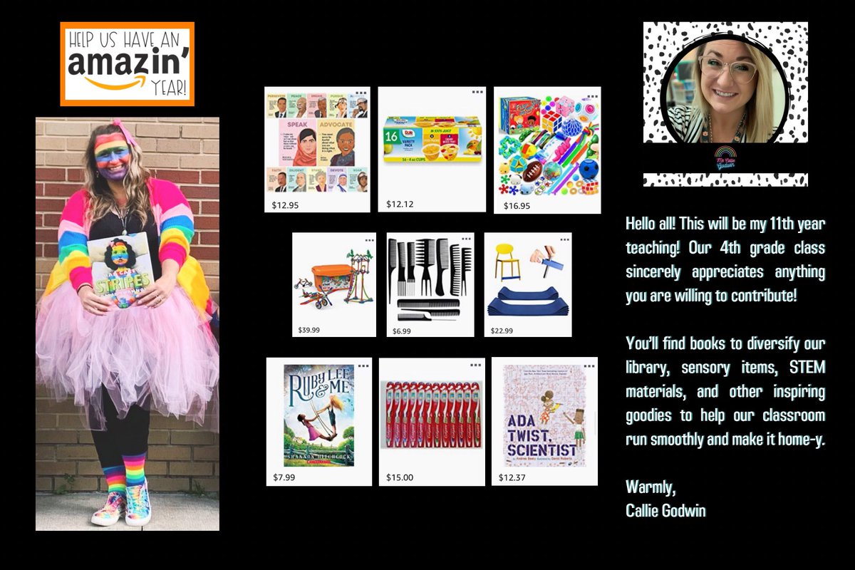 MsCallieGodwin's tweet photo. Grade 4, FL, 11th year teaching!🍎🌈 This list helps us maintain a welcoming, safe, &amp; successful learning environment for our class with varying backgrounds. Our 4th grade class sincerely appreciates all contributions! 🖤📦: https://t.co/UeFIkSiMfn https://t.co/0x444sbQsC