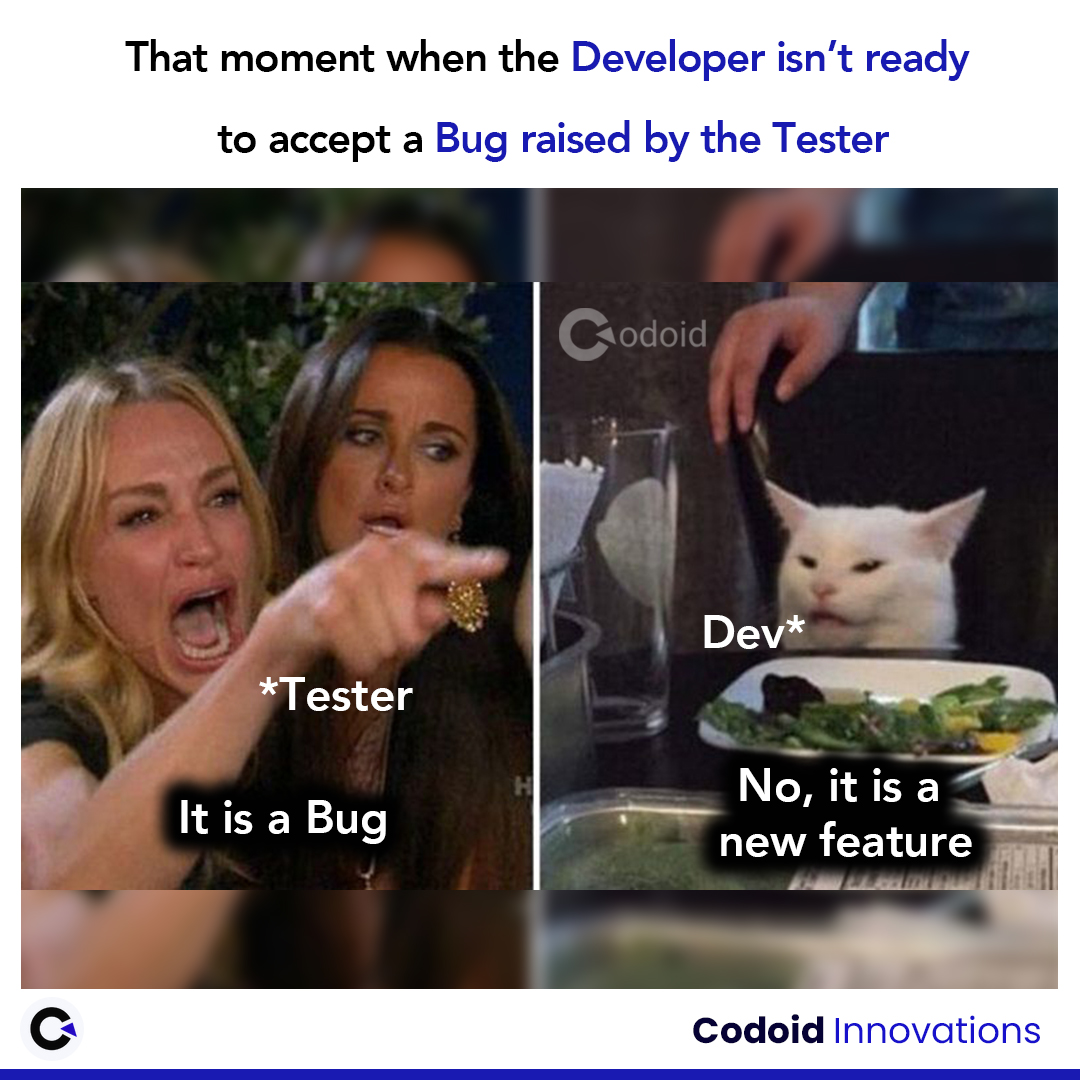 codoid's tweet image. That moment when the Developer isn&apos;t ready to accept a Bug raised by the Tester

#codoid #codoidmemes #developertestermemes #coding #softwaretestingmemes #qamemes #softwarememes #qatestingmemes #programmingmemes #softwaredevelopmentmemes