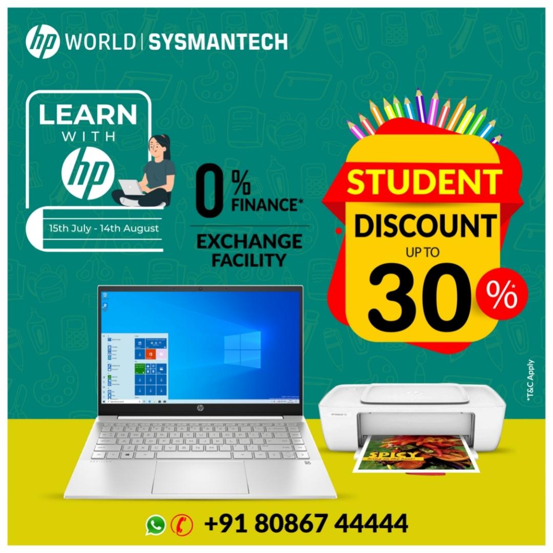 Sysmantech2's tweet photo. 📢Get up to 30% Discount on Laptops &amp; Printers.
💻"Learn With HP" Student Discounts
🗓15th July 14th August 2022. Free Additional 2 Years Warranty with Select
Models.
👉0% Finance
👉Exchange Facility.
👉5% Cash Back
📞For more details Call/WhatsApp 80867 44444 https://t.co/EAnYmsdUnN