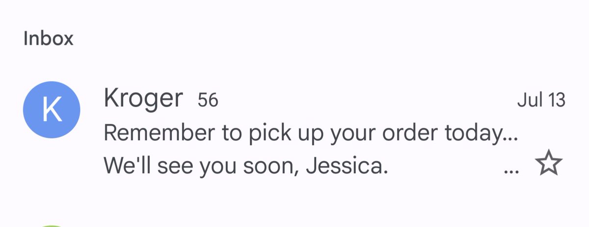 JessicaMcRabbit's tweet photo. Hey @kroger you have emailed me 56 times in 24 hours reminding me to pick up my pickup order that I picked up on July 7th. Please make it stop. https://t.co/B39rZ7Lva3