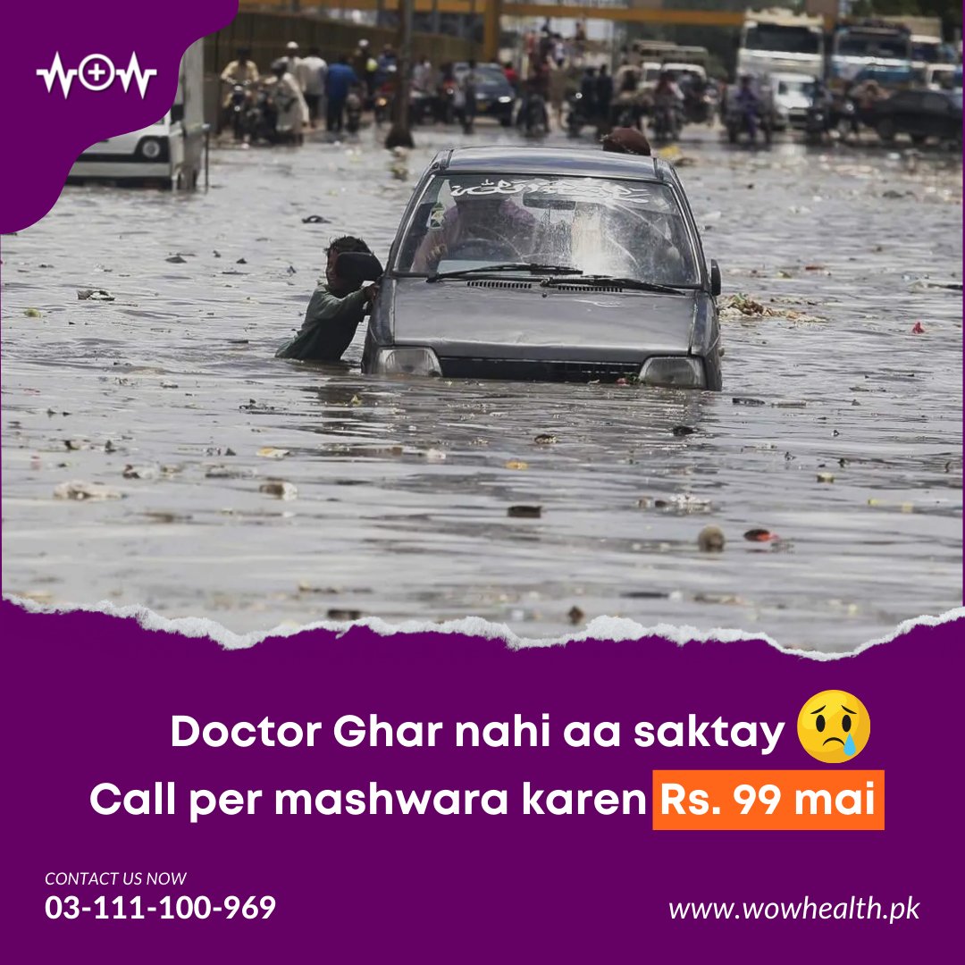 WoWHealthPK1's tweet photo. #Karachi main barish aur sailaab ki surat e haal main doctor k jana hua hai na mumkin.
Lekin WoW Health ki #ForiDoc service k zariye ap ghar bethay doctor say video ya audio call par raabta kar sakte hain.
Dial krein 03 111 100 969.
#KarachiRain #healthcare #Pakistan https://t.co/QMHkzh4QqF