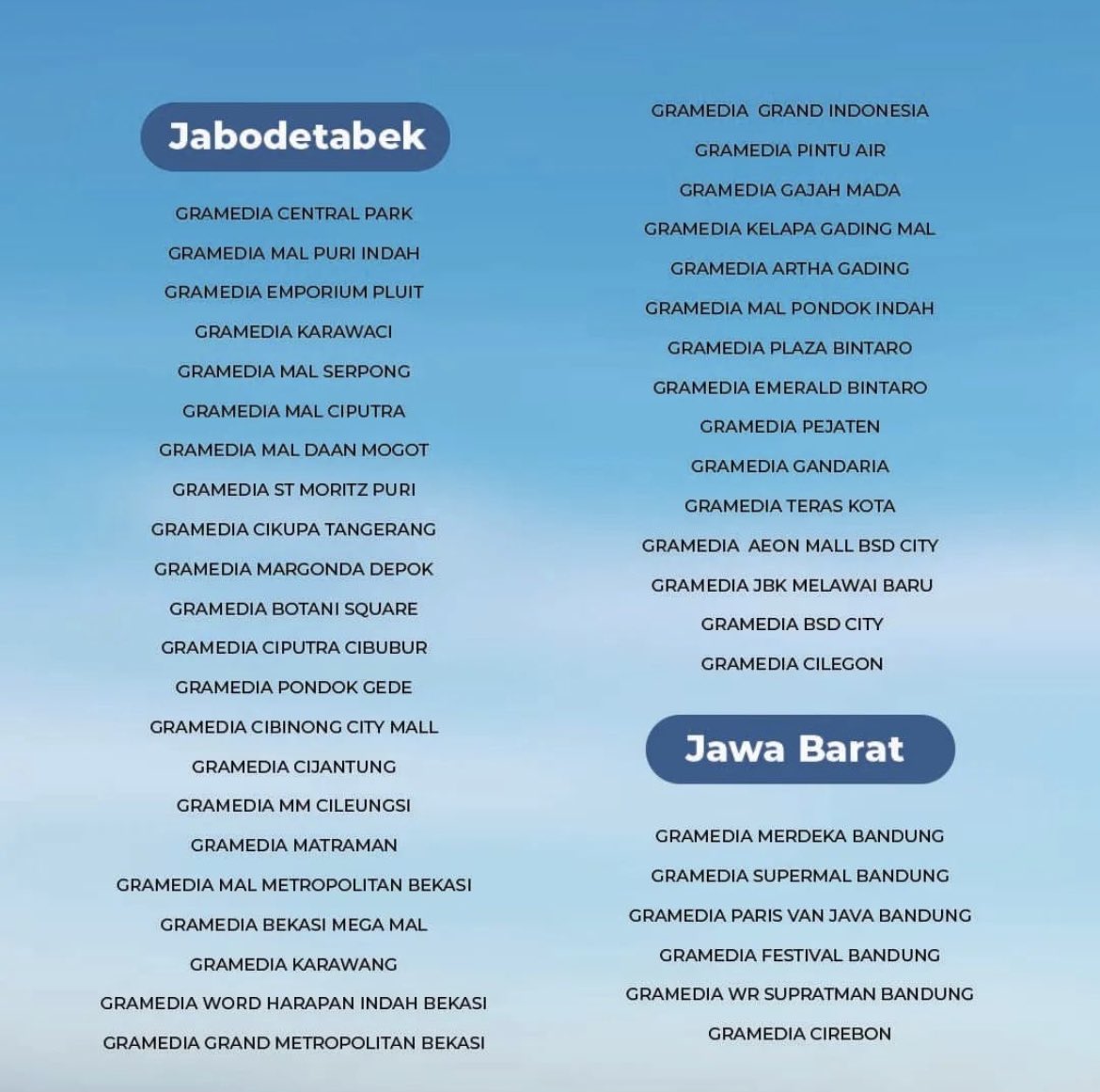 NAAMER1CAN0's tweet photo. 🌎 Data Sebar Novel Jagat! 🌎

Haloo, buat temen-temen yang ketinggalan PO Novel Jagat, jangan khawatir yaa. karena sekarang udah bisa dicari di Gramedia yang ada dilist ini yeaaay!🥳

Selamat bertemu Jagat dan selamat memeluk Jagat dan kawan-kawan hihi!🙆🏻‍♀️🤍 #JagatLinggaErlangga https://t.co/Z7GLiFa84Q